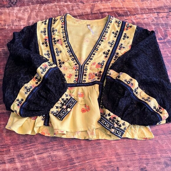 Free People Boogie All NightYellow Blouse XS - Picture 3 of 13